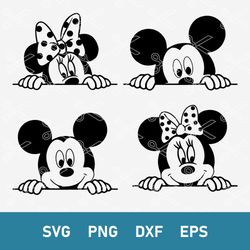 Mickey And Minie Peeking Svg, Mickey Mouse Svg, Minnie Mouse Svg, Disney Svg, Png Dxf Eps Digital File