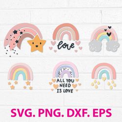 Rainbow Bundle Svg, Rainbow Svg, Rainbow Love Svg, Png Dxf Eps Digital File