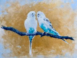 Oil painting "Parrots in love"