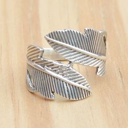 Feather Ring Women, Sterling silver Boho Ring, Angel Feather Wing Ring, Thumb Silver Ring, Handmade Jewelry Gift For Her