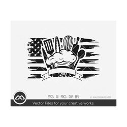 Chef SVG Us flag with chef tools - chef svg, kitchen svg, baking svg, cooking svg, dxf, eps, cut file, png