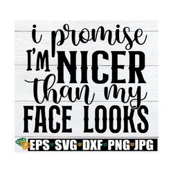I Promise I'm Nicer Than My Face Looks, Sassy Saying SVG, Sarcastic Quote svg, Funny SVG Beauty Wall Decal, Funny Quote