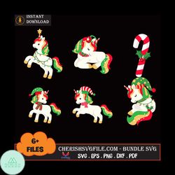 6 Files Christmas Unicorn Elf Hat Bundle Svg, Christmas Svg, Unicorn Bundle Svg
