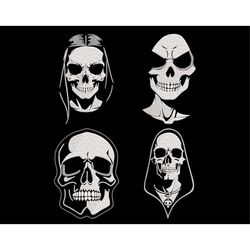 Mysterious White Skull Embroidery Bundle - Fill Stitch Dead Faces for Dark Textiles, Gothic Halloween Skeleton Theme, Ma