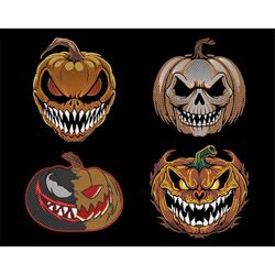 Quick Stitch Angry Pumpkin Face Embroidery Designs BUNDLE - Creepy Sketch Infected Demon, Halloween Skull,  Machine Embr