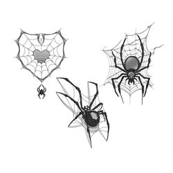 Realistic Gothic Spider Embroidery Designs Set - Lifelike Arachnid and Intricate Web for Halloween, PES Machine Files