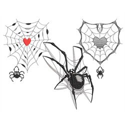 Halloween Spider Web Bundle Embroidery Design, Witch's Heart Danger Love, Machine embroidery files, 3 types