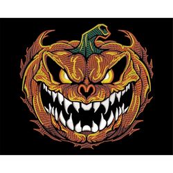 Sketch Stitch Demonic Pumpkin Head - Creepy Halloween Embroidery Design, Perfect for Dark Fabric, Unique Machine Embroid