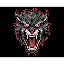 Halloween Beast Embroidery Design - Cartoon Wolf Angry Face, Perfect for Dark Fabric, Wild Fairy Tale Animal Head with R