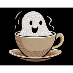 Cute Latte Coffee Ghost Embroidery Design - Spooky Season Drink Motif for Dark Fabrics, Halloween Fill Stitch Pattern, M