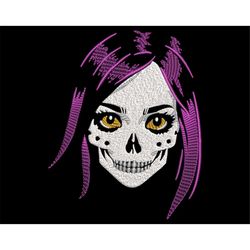 Zombie Girl Skull Embroidery Design - Macabre Female Skeleton Stitch, Perfect for Dark Fabrics, Halloween Art Machine Fi