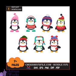 7 Files Winter Penguins Bundle Svg, Christmas Svg, Winter Bundle Svg