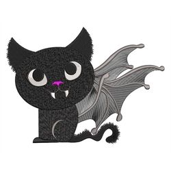 Black Cat Vampire Embroidery Design, Halloween Kitty Bat with Wings, Machine embroidery files in 3 sizes