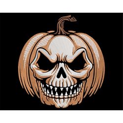 Pumpkin Skull Embroidery Design - Halloween Horror Face for Dark Fabrics, Fill Stitch Art, Spooky Machine Embroidery Fil