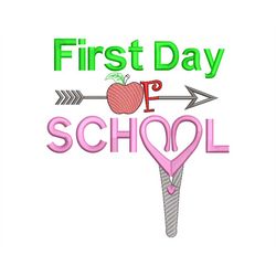First Day of School Embroidery Design - Apple and Scissors Motif, A Tribute to Your Child's 1st Teacher, Machine PES fil