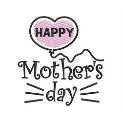 Happy Mother's Day Embroidery Design, Sketch Stitch Pink Balloon, Machine files in 4 sizes