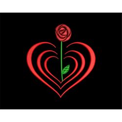 Heart with Rose Embroidery Design, Valentine's Day Love Symbol, Flower Machine Embroidery files, 3 sizes