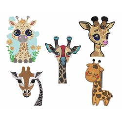 Giraffe Embroidery Designs Bundle - Baby Giraffe, Colorful Heads, Fill Stitch, Sketch Stitch, Perfect for Baby Shower Gi