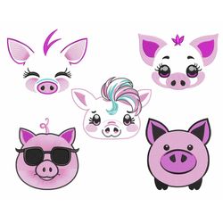 Pig Face Embroidery Designs BUNDLE - 5 Adorable Sketch Stitch Pink Piggy Designs, Perfect for Enchanting Nursery or Farm