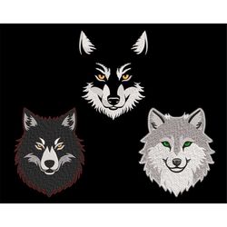 Enchanting Wolf Face Embroidery Designs Set - Detailed Fill Stitch Forest Animal Head, Totem Emblem, Ideal for Magical F