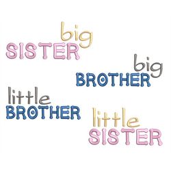 Sibling Embroidery Designs Bundle, Little Brother, Big Brother, Little Sister, Big Sister, Satin Stitch for Kids, Machin