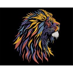 Colorful Lion Head Embroidery Design - Vibrant Fill Stitch Wild Animal King Art for Dark Fabric, Machine Embroidery File