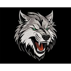 Angry Gray Wolf Head Embroidery Design - Totemic Wild Beast Emblem for Dark Fabrics, Fairy Forest Animal, Digital Machin