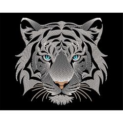 Sketch Stitch White Tiger Embroidery Design - Majestic Animal Head Art, Ideal for Dark Fabrics, Perfect Gift for Wildlif