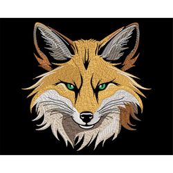 Fill Stitch Fox Head Embroidery Design - Wild Animal Pattern for Dark Fabrics, Green-Eyed Fairy Tale Forest Animal, Wood