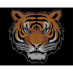 Expressive Tiger Face Embroidery Design - Cartoon Style Quick Stitch, Machine Embroidery Pattern for Dark Fabric