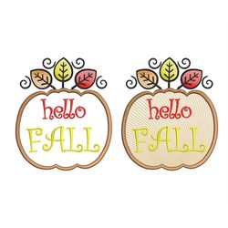 Autumn Greetings Embroidery Bundle - Hello Fall Phrase, Fill Stitch and Applique Artwork, Perfect for Fall Season Decor,