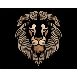 Royal Lion Head Embroidery Design - Majestic Wild Animal King Face for Dark Textiles, Digital Machine Files in 6 sizes