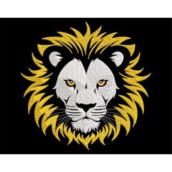 Majestic Lion Embroidery Design for Dark Fabric - Fill Stitch Golden King, Wild Animal Face, Machine Embroidery Files in