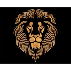 Golden Lion Face Embroidery Design - Majestic Animal Head for Dark Textiles, Royal Wild Animal King, Digital Machine Fil