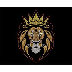 Quick Stitch Crowned Lion Design - Royal Sketch Embroidery for Dark Fabrics, King of the Jungle, Machine Embroidery File