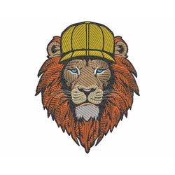 Urban Style Lion Head Embroidery Design - Trendy Jungle King with Cap, Fill Stitch Design for Cool Street Fashion & Anim