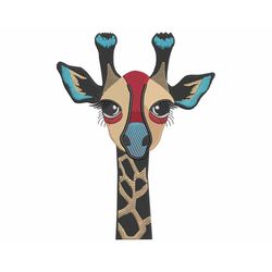 Colorful Giraffe Embroidery Design, Fill Stitch African Safari Animal Face, Machine embroidery files in 4 sizes