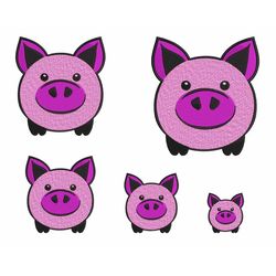 Funny Pig Fill Stitch Embroidery Design - Pink Piggy Machine Embroidery Files for Fairy Tale Nursery Decor & Farm Lovers
