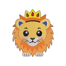 Baby Lion Embroidery Design, Gold King's Crown, Fill Stitch, Birthday Gift Machine files in 4 sizes