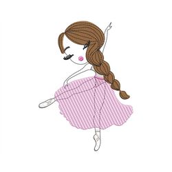 Light Stitch Ballerina Embroidery Design, Cute Pretty Girl Pink Dress, Machine embroidery PES files in 4 sizes