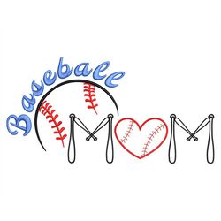 Baseball Mom Embroidery Design, Sports Ball Heart Love Embroidery, Machine embroidery files in 4 sizes