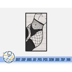 Erotic Woman Embroidery File - Instant Download - BDSM Fetish Pattern For Patches - Black And White Sexy Girl Design - D
