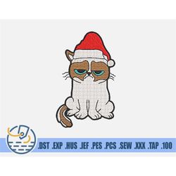 Christmas Cat Embroidery File - Instant Download - Grumpy Pet For Baby And Newborn - Xmas Pattern For Patches - Holiday