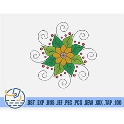Flower Embroidery File - Instant Download - Beautiful Lotus Flower For Her - Mandala Ornament For Clothing Decoration -