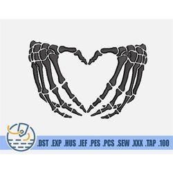 Skeleton Hands Embroidery File - Halloween PES File - Skeleton Heart Patch - Bones Heart Design - Gothic Embroidery Desi