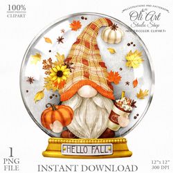 Fall Gnome, Autumn Snow Globe, Gnome Images. Gnomes Graphics. Cute Gnome PNG. Gnome Digital Download