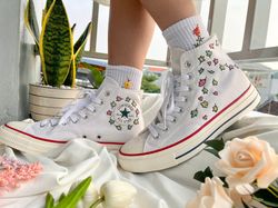 Converse Custom Leaves,Converse Embroidery Chuck Taylor 1970s,Embroidered Sneakers Leaves And Hearts