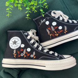 Embroidered White Sweet Rose Garden,Embroidered Sneakers Chuck Taylor 1970s Converse Custom Name