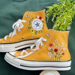Embroidered Sweet Rose And Lavender Garden,Embroidered Sneakers Chuck Taylor 1970s Flower Converse