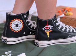 Custom Converse Eyes And Lips, Embroidered Logo Sun,Converse High Tops,Embroidered Symbol,Best Gift